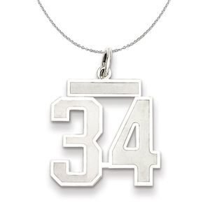 Sterling Silver, Jersey Collection, Medium Number 34 Necklace - 20 In